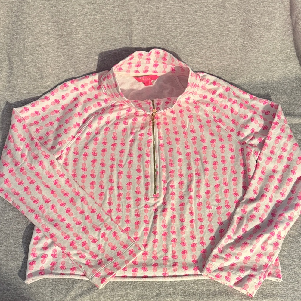 Lilly Pulitzer UPF 50 Ronan Cropped Popover Pink Topaz Fineapple Large